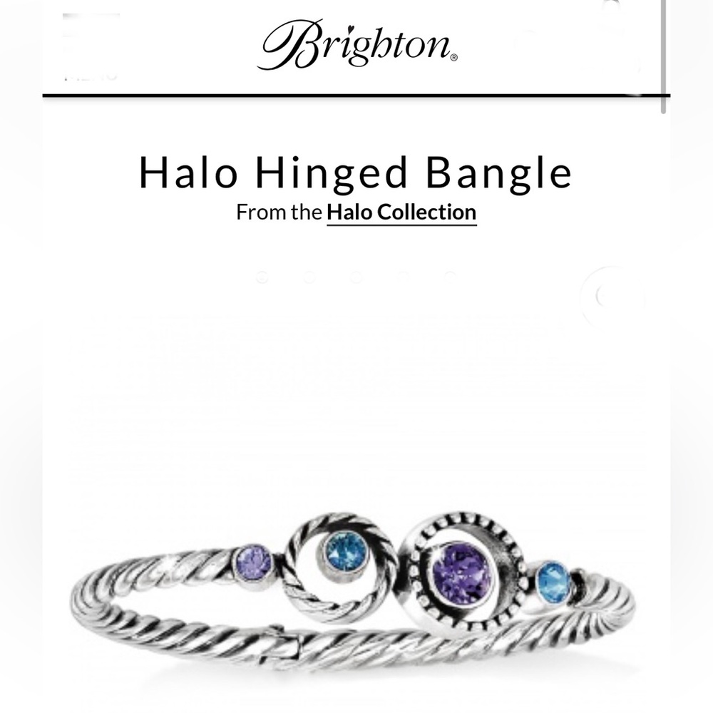 Brighton Halo Hinged Bangle Bracelet and pouch - Silver, Purple & Blue Gems NWOT